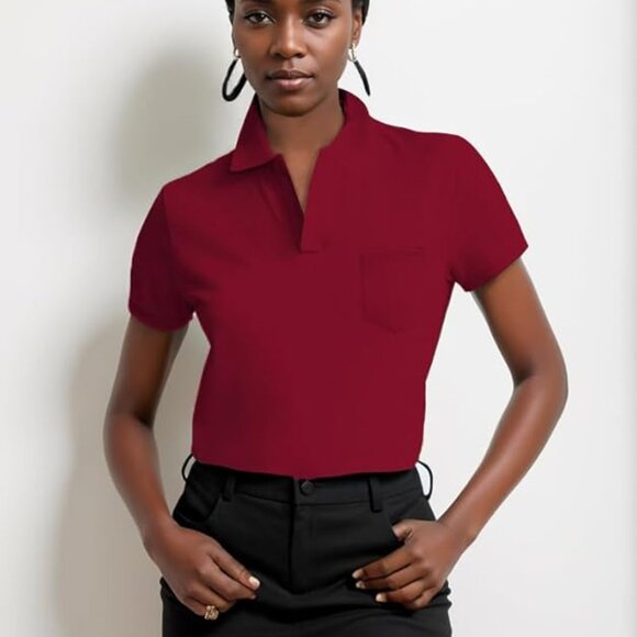Tops - Women's L Red Polo Shirt Collared Work Top Short Sleeve Business Casual Dressy B